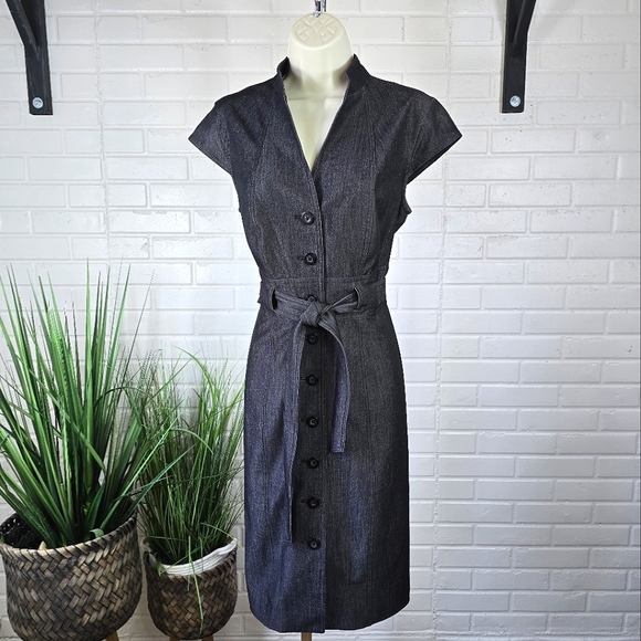 Calvin Klein Charcoal Grey Black Button Up Bodycon Midi Dress Size 8 - Picture 2 of 12